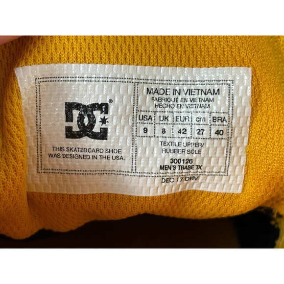 DC Mens Size 9 Trase Tx Skateboard Shoes 300126 Low Top Lace Up Yellow - Picture 9 of 11